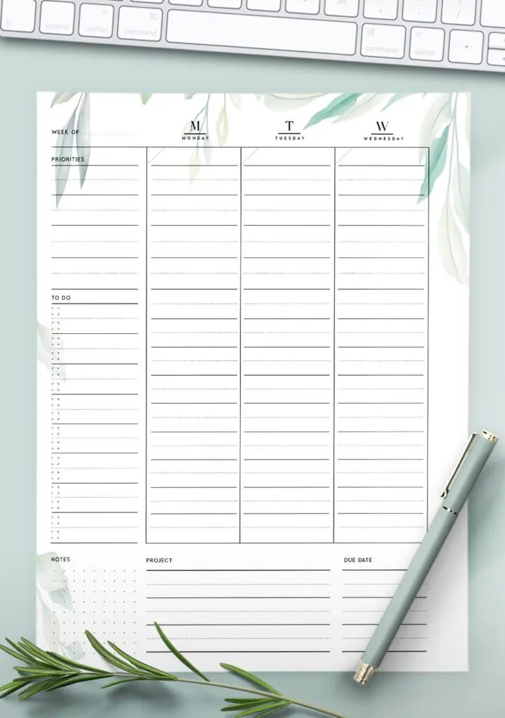 printable weekly work plan