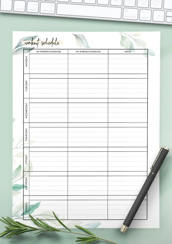 printable workout schedule template