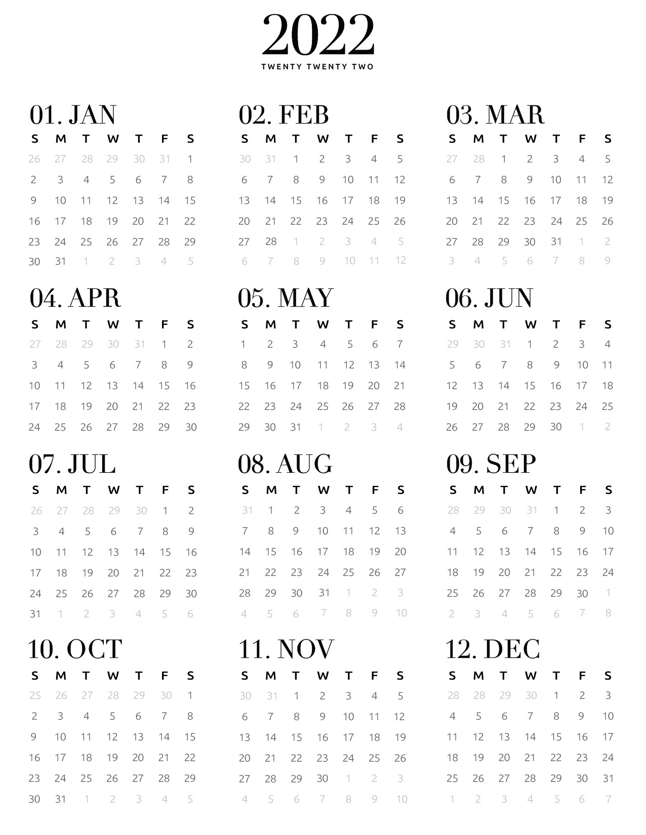Full Calendar 2022 Free Year Calendar 2022 Printable - World Of Printables