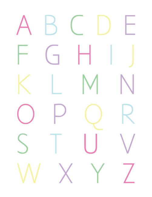 Alphabet In Pastel - Free Printable Childrens Wall Art Print