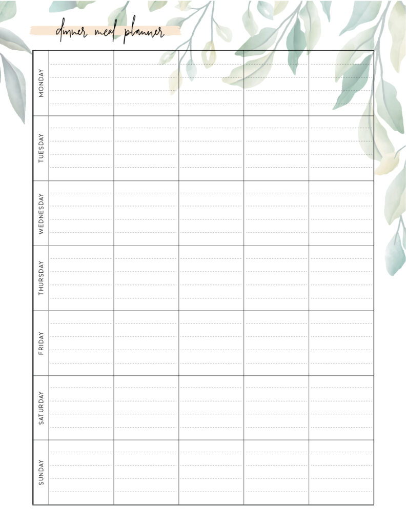 Family Week Meal Plan Template