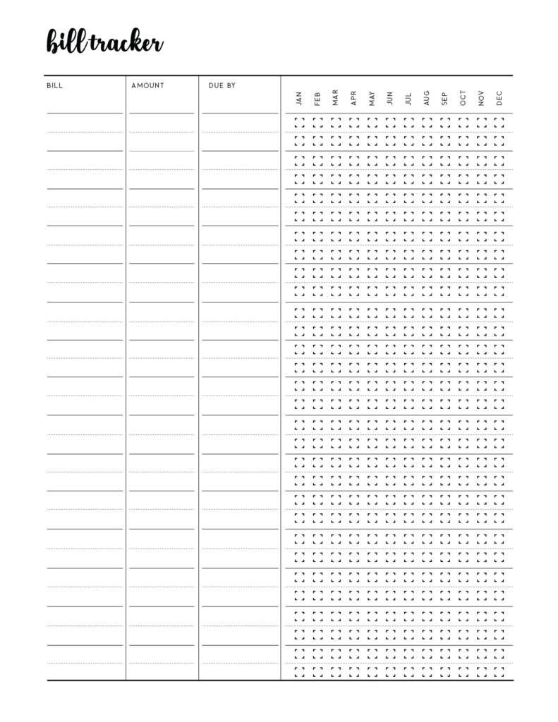 Free Bill Tracker Printable Template