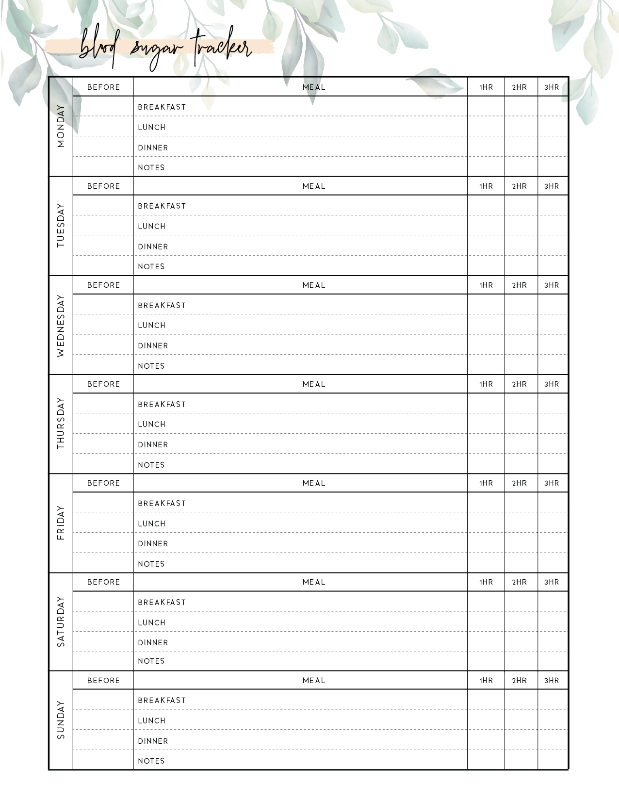 Download Free Printable Blood Sugar Log Chart PDF - World of Printables