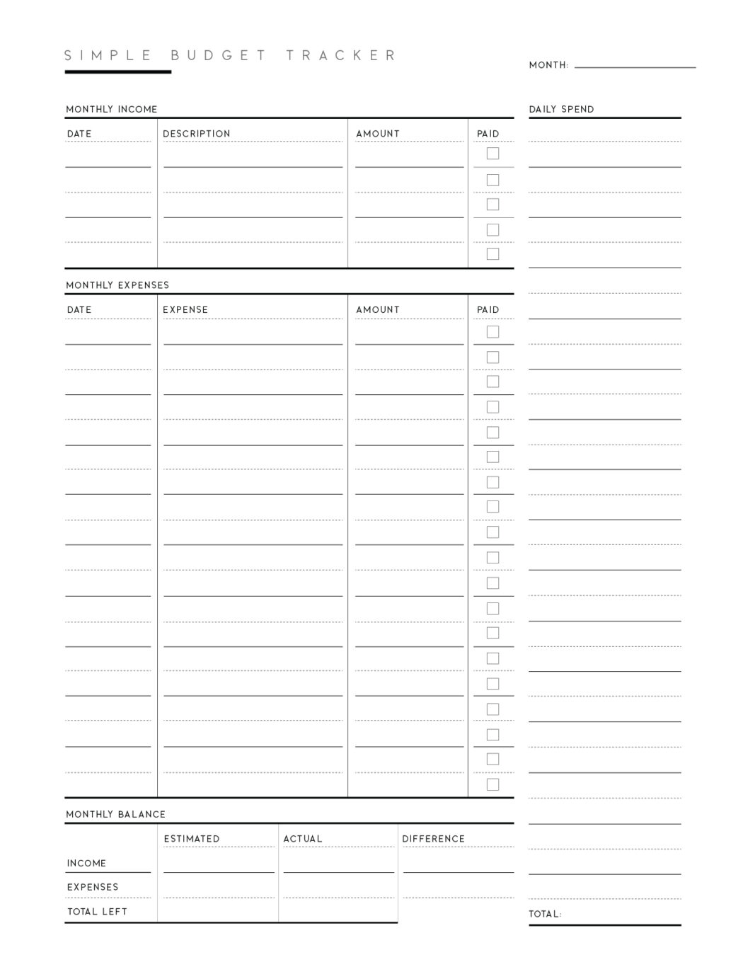 Download Free Printable Budget Tracker PDF - World of Printables