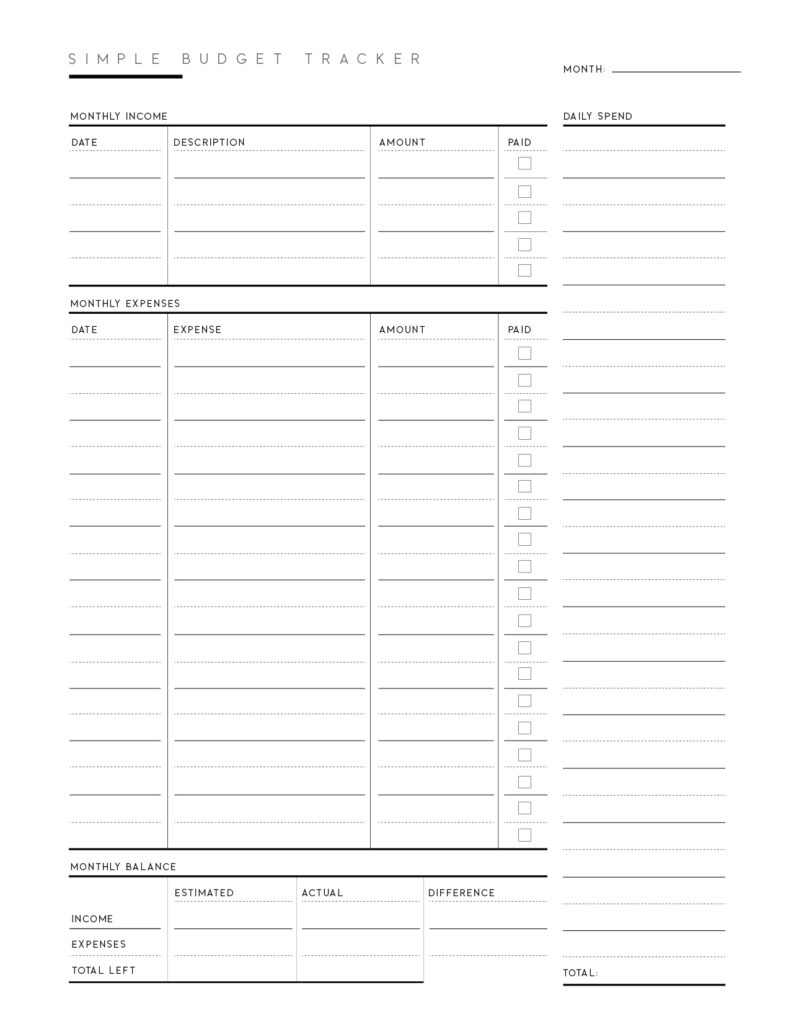 Download Free Printable Budget Tracker Template