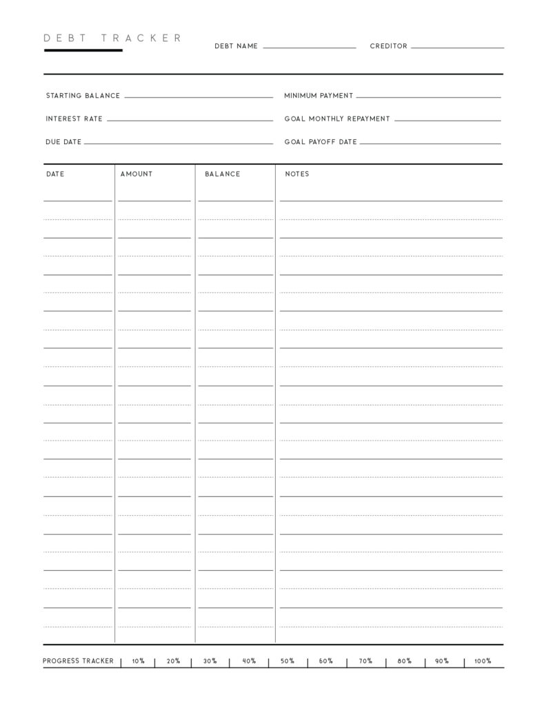 Free Printable Debt Tracker Template