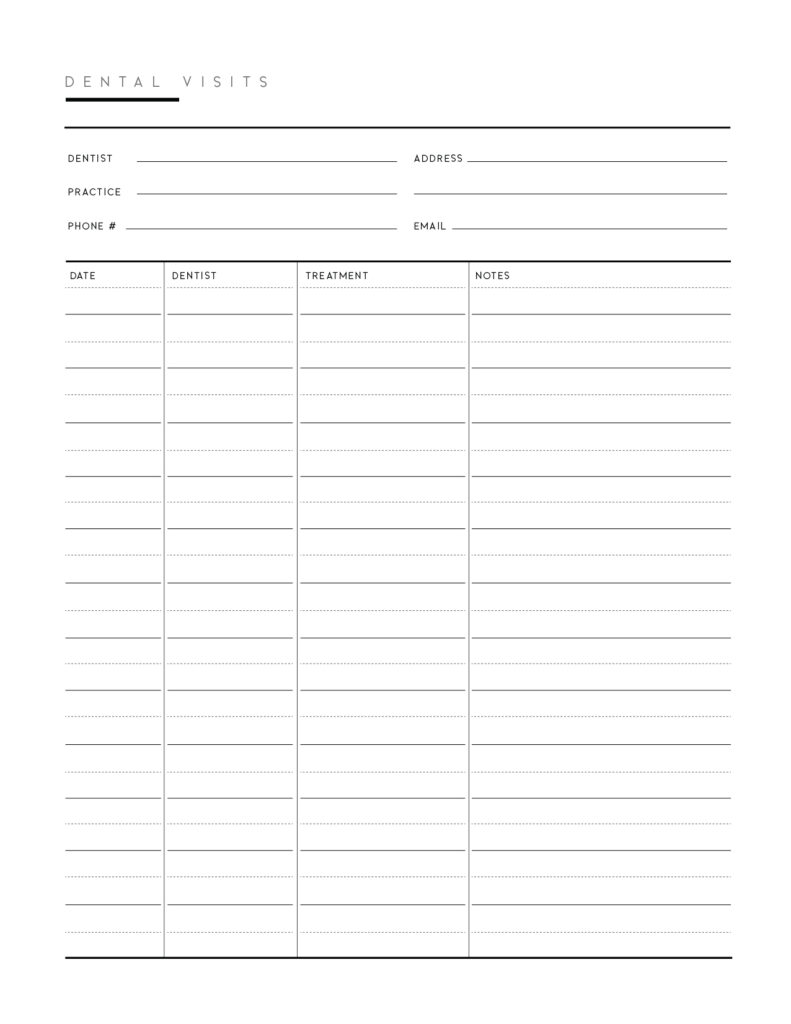 Free Printable Dental Record Template