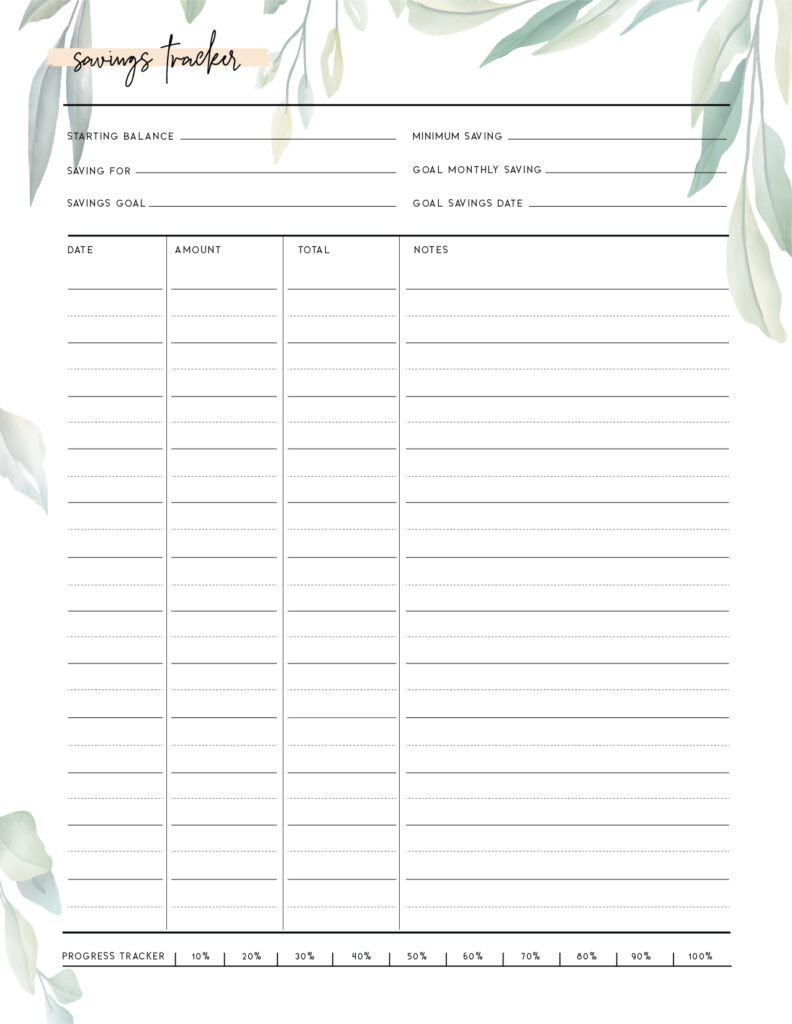 Free Printable Savings Tracker