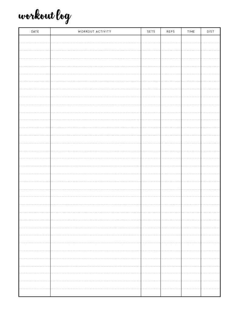 Free Printable Workout Log Sheets template