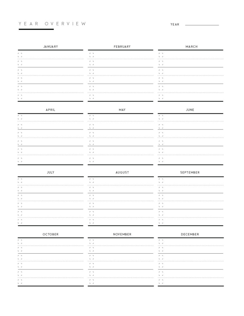 Download Free Printable Year Overview Template