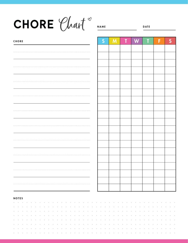 Kids chore chart template