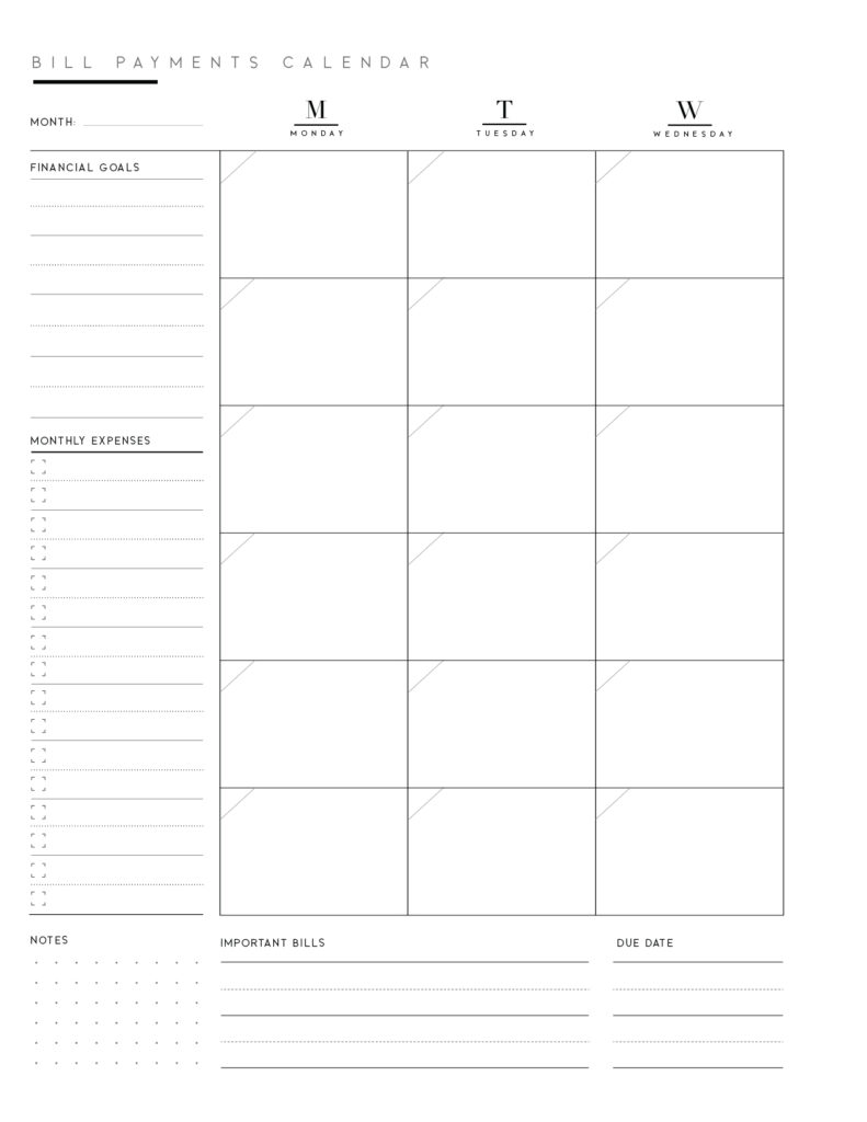 FREE Monthly Bills Organizer PDF Template - World of Printables