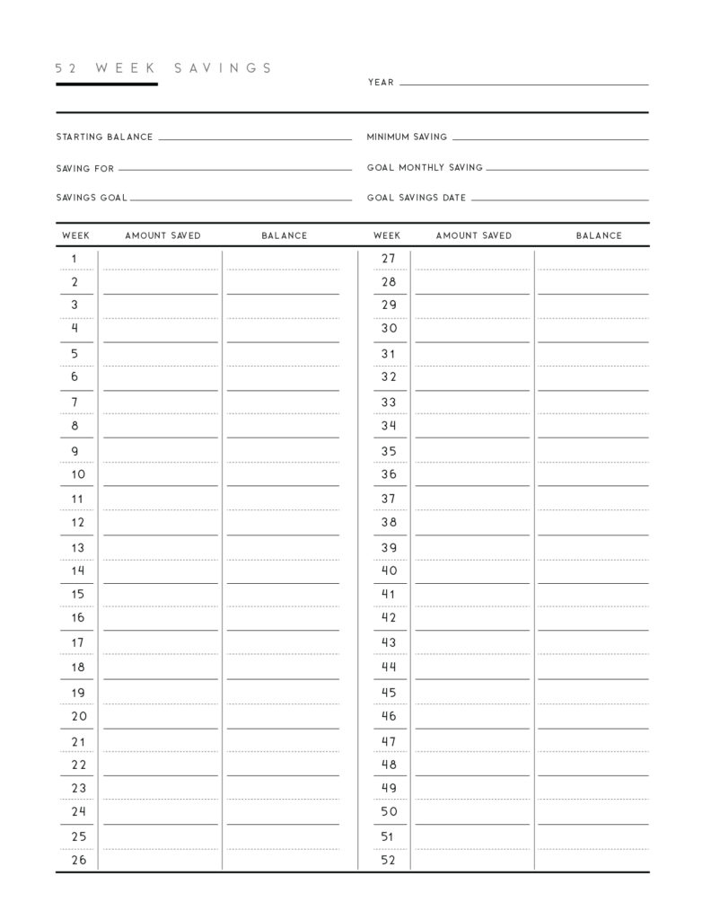 PDF Savings Tracker Printable