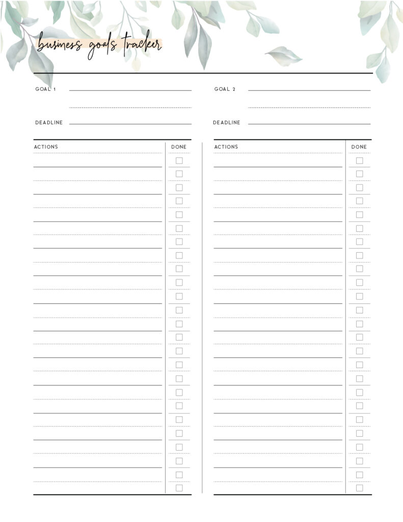 Printable Business Goals Template