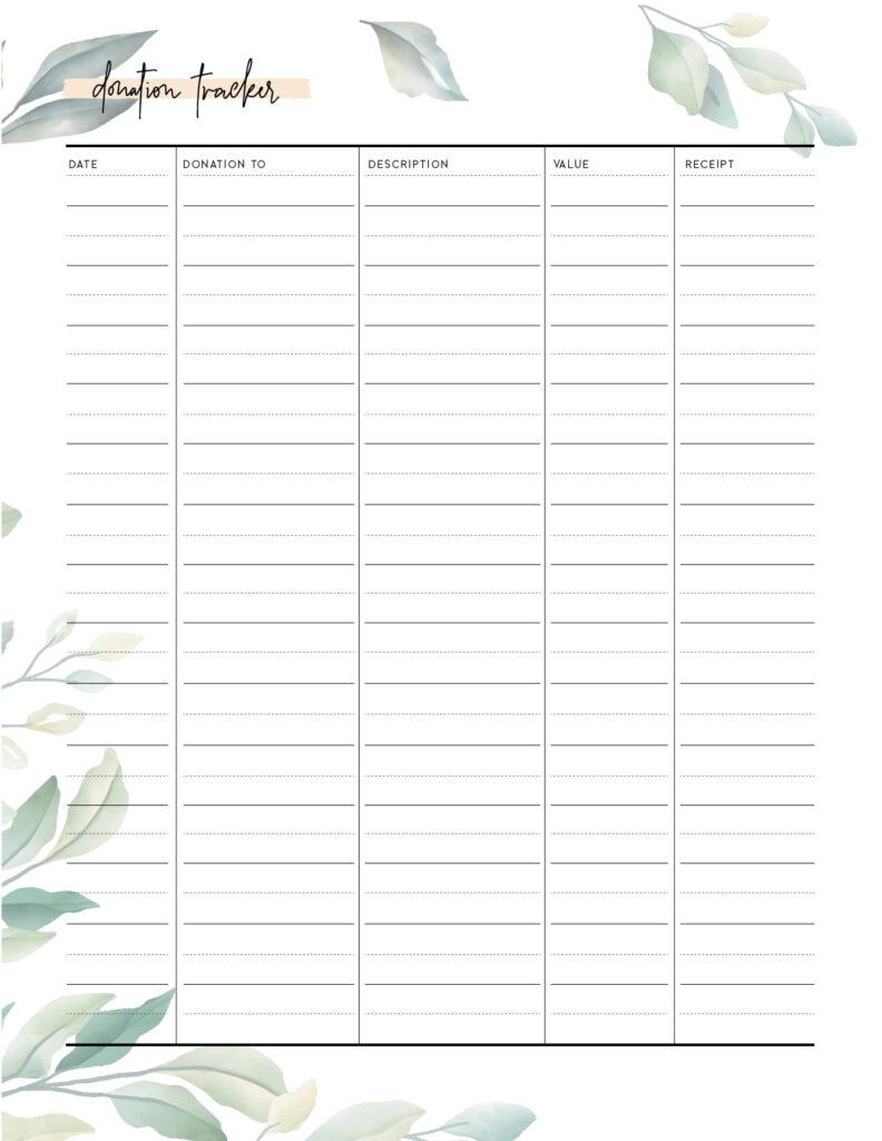 Printable Donation Tracker Template