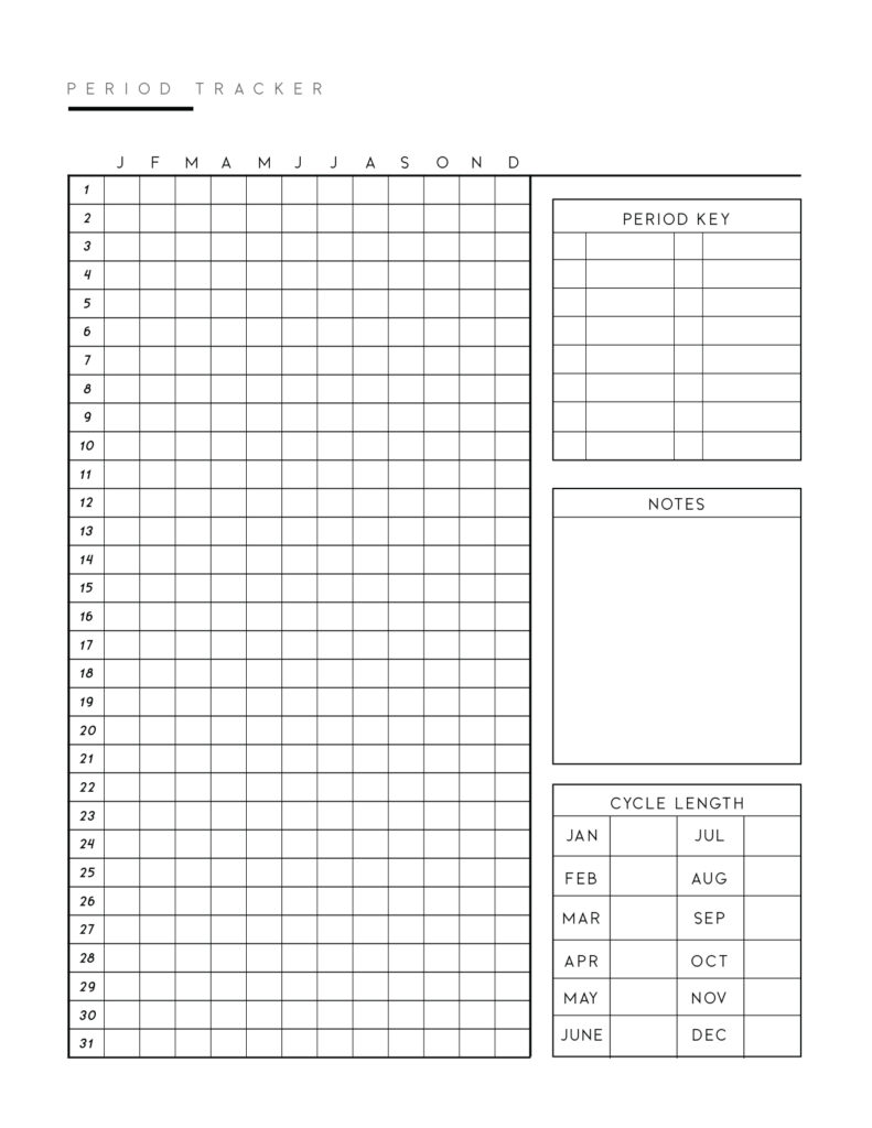 Printable period tracker