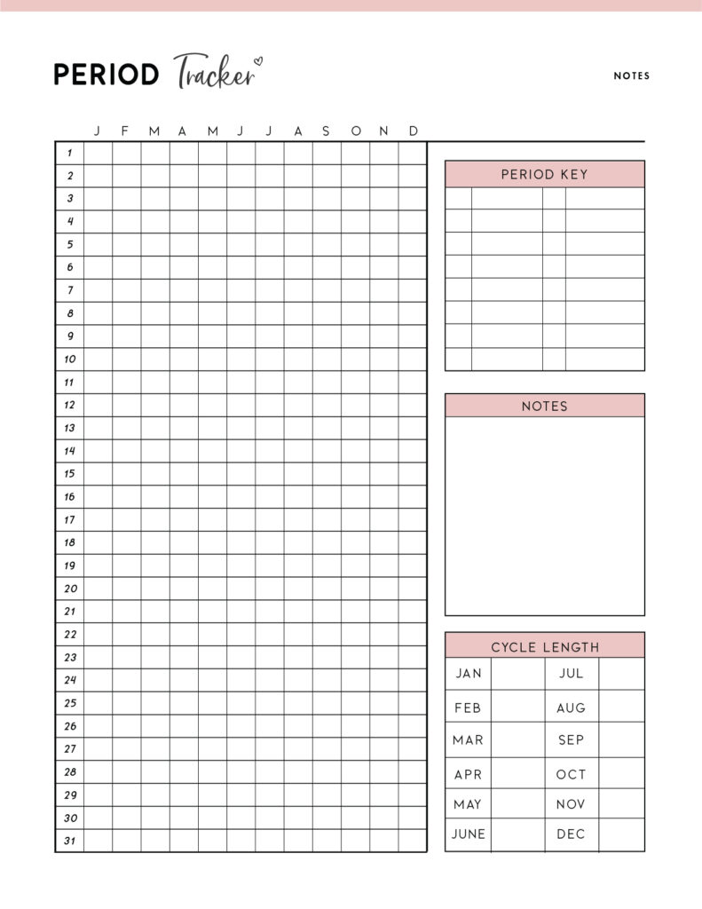 Period Tracking Calendar Printable