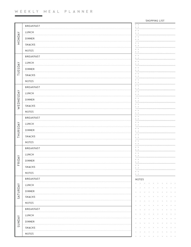 Weekly meal planner template