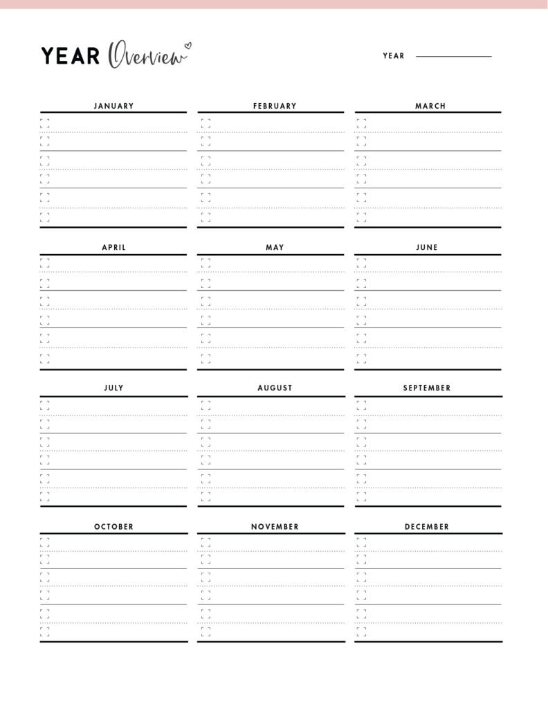 Printable Year Planner Template