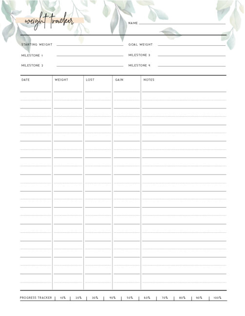 Weight Loss Tracker Template Free Printable - World of Printables