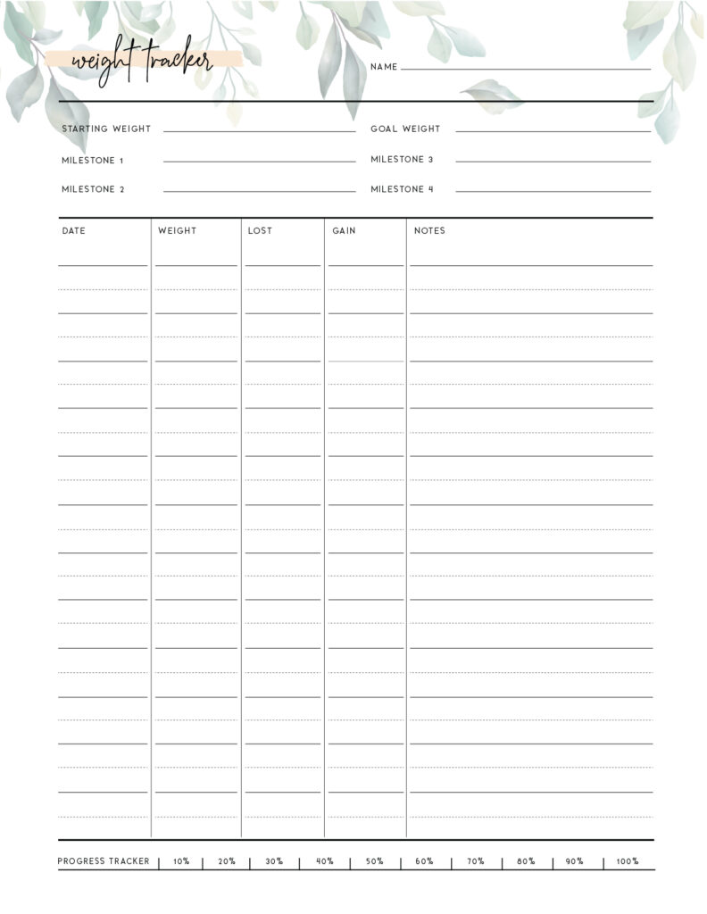 Weight Loss Tracker Template Free Printable World Of Printables