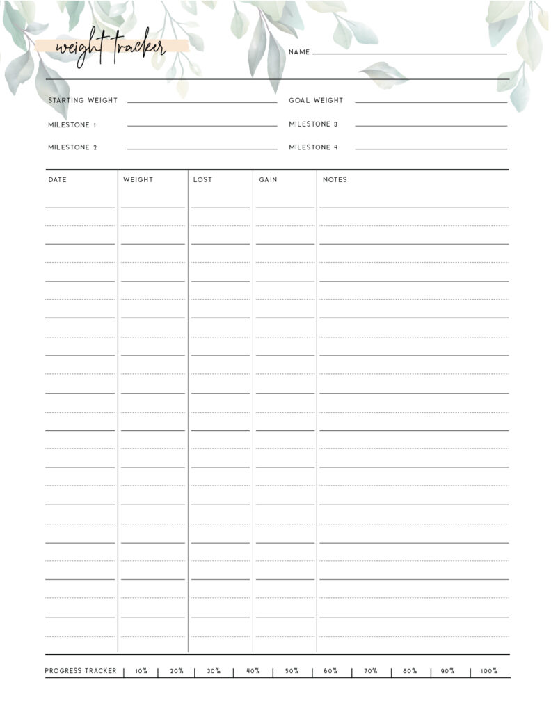 weight loss tracker template word