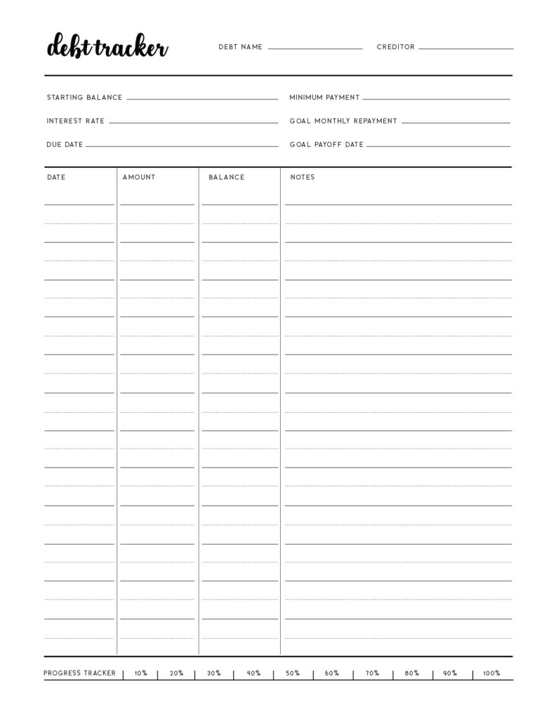 Download free debt tracker printable template