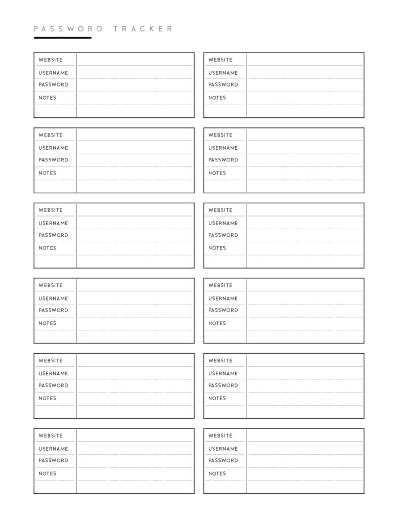 Download free password tracker template printable