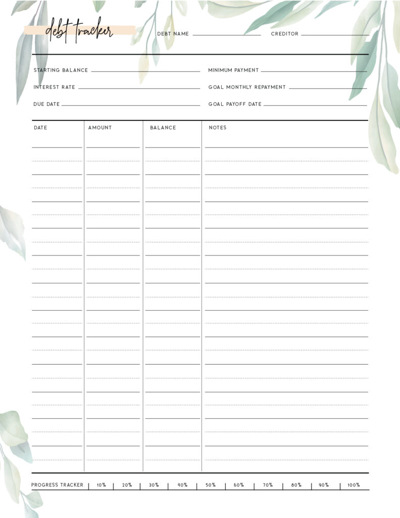 Free Debt Payoff Tracker Printable Pdf