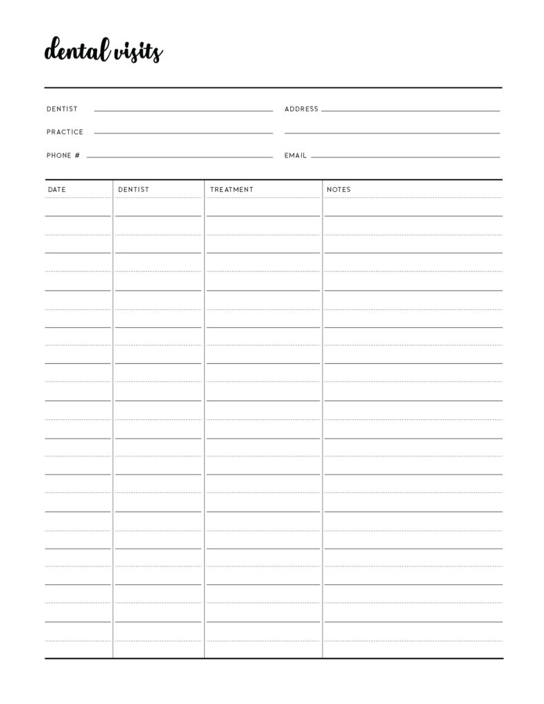 Download free printable dental record keeping template