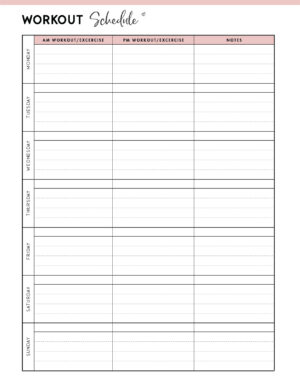 Free Printable Exercise Schedule Template - World of Printables
