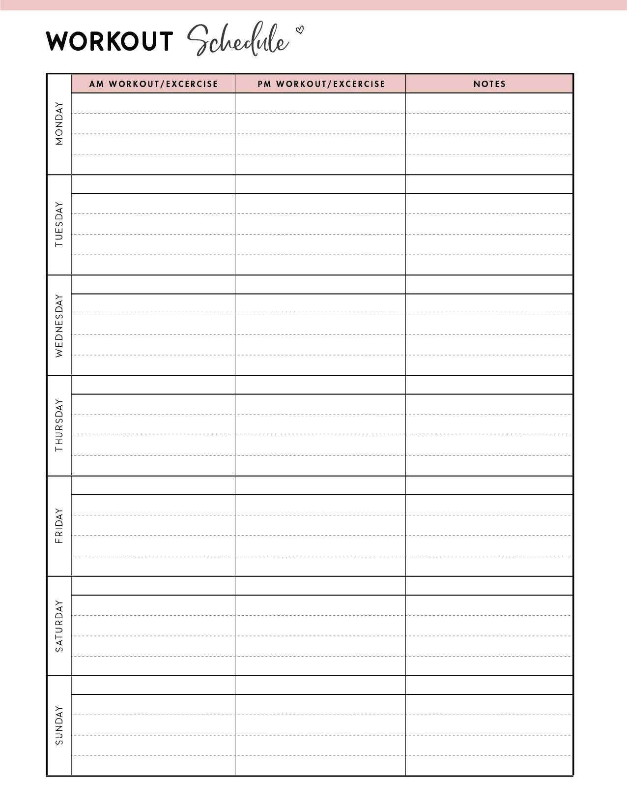 Free Printable Exercise Schedule Template - World of Printables Inside Blank Workout Schedule Template