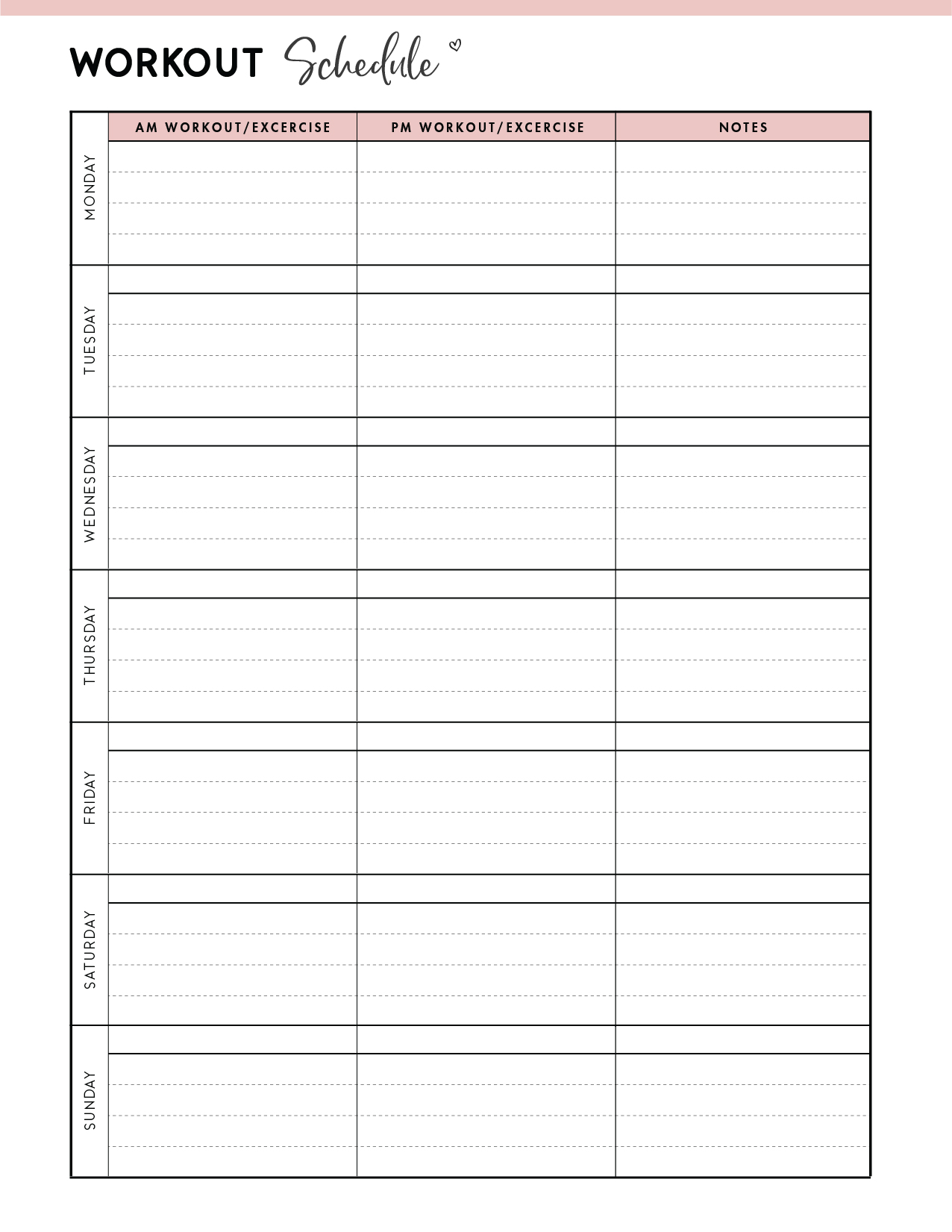 Blank Workout Schedule Template