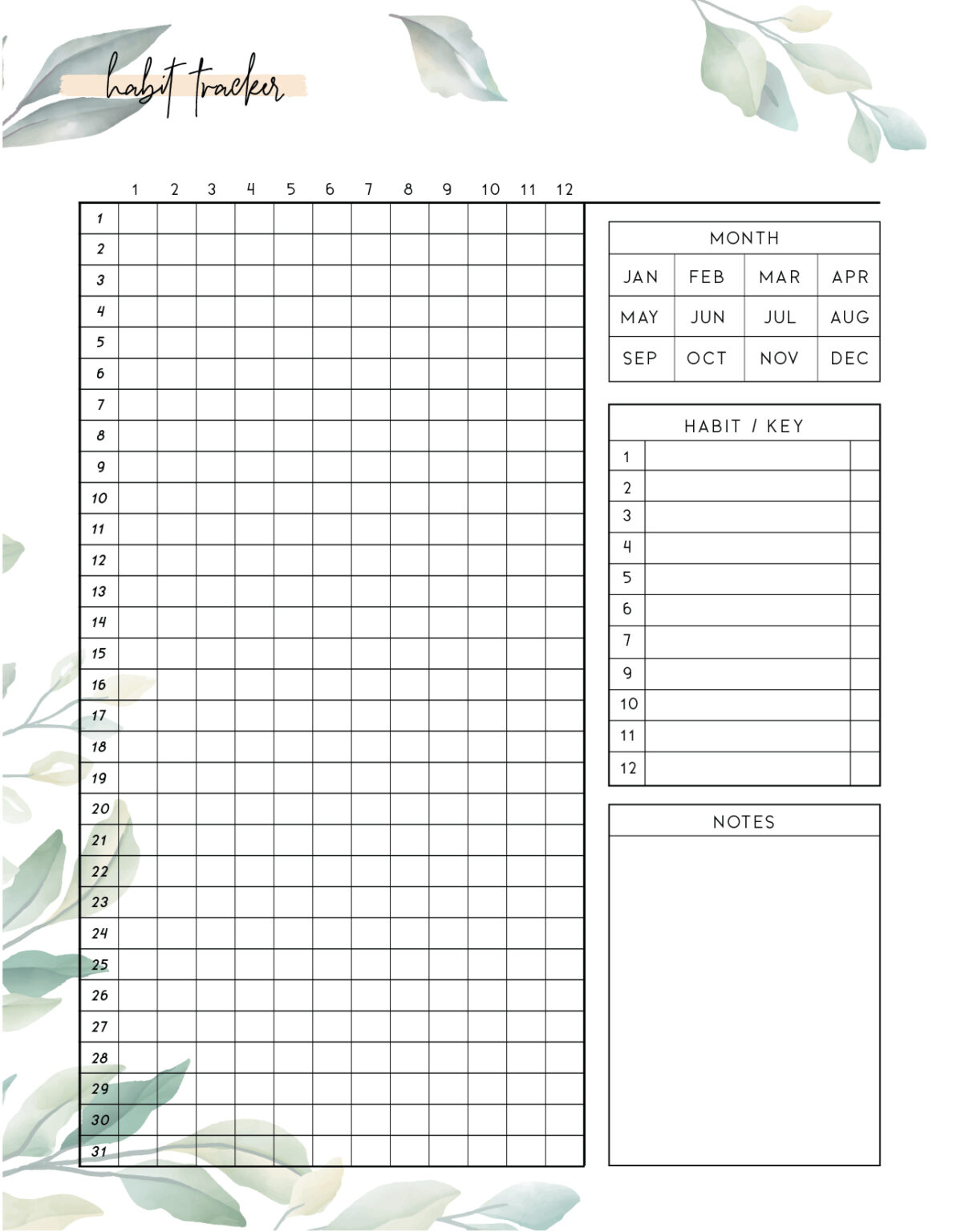 Printable Habit Tracker Template