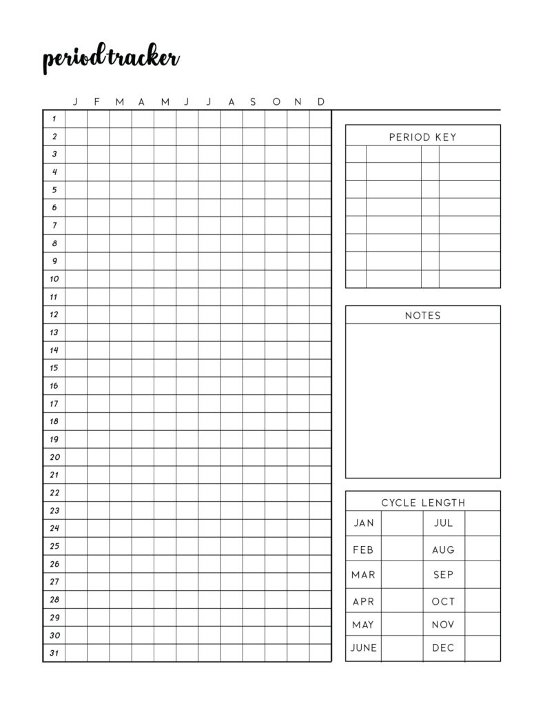 Download free printable period tracker template