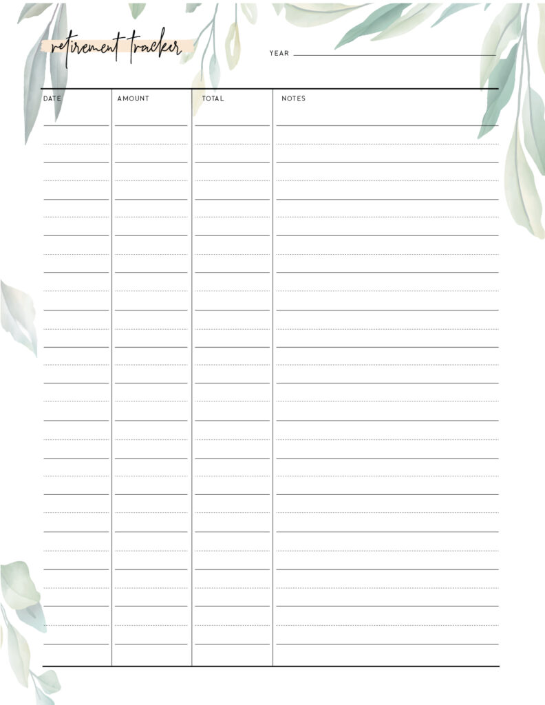 Free printable retirement tracker template