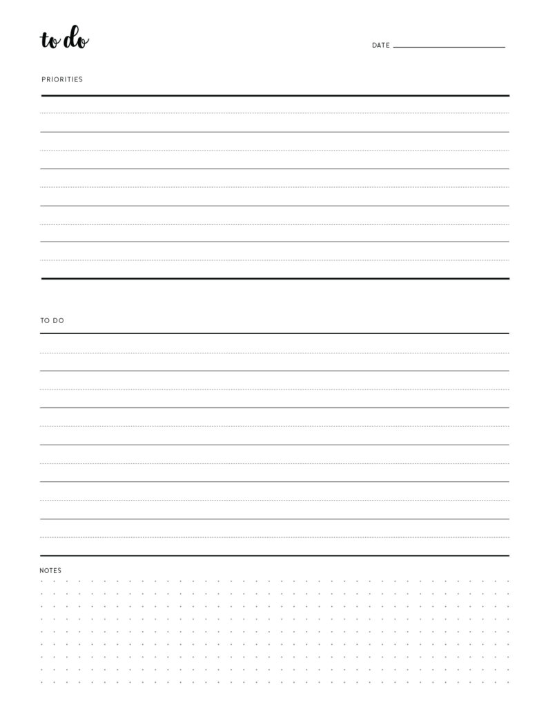 Download free printable to do template