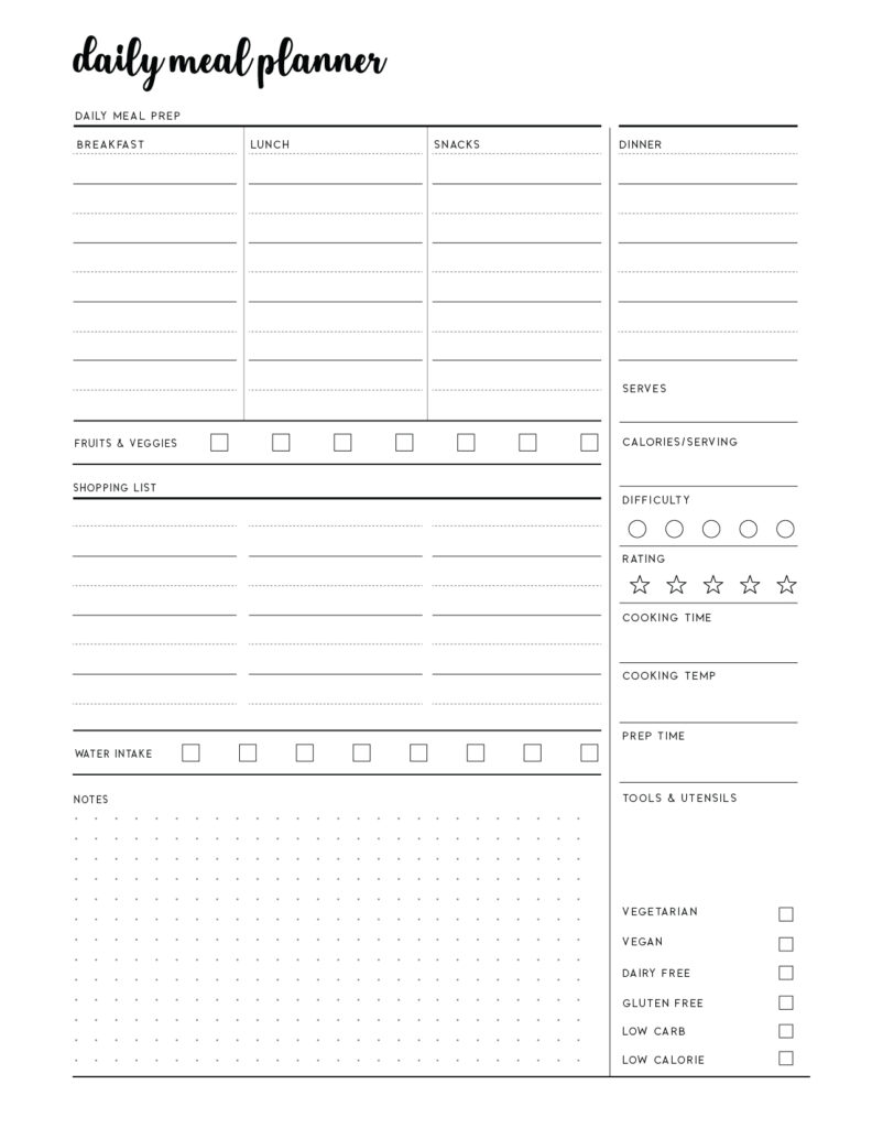 Download free printable weekly meal planner template