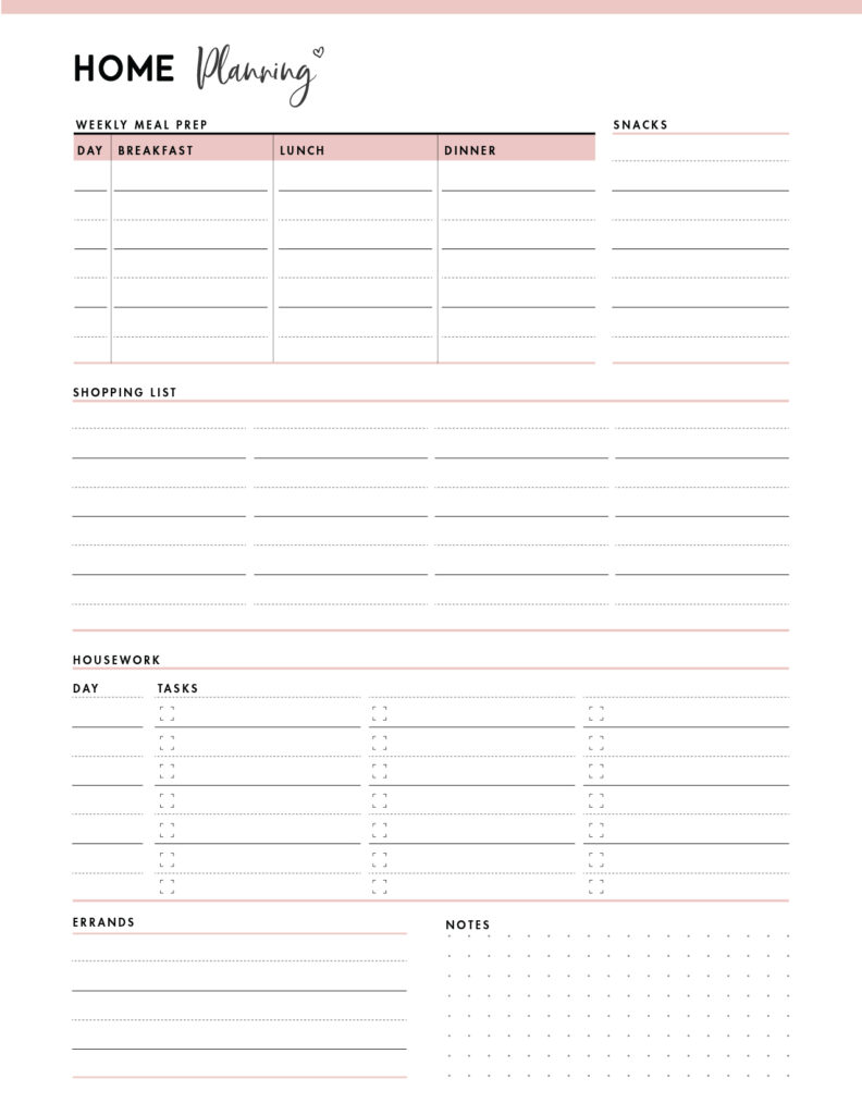 Download free printables organization template