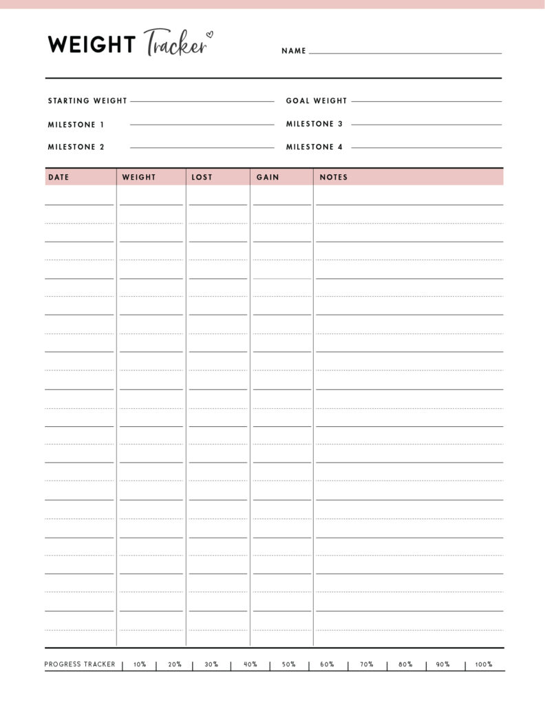 free weight tracker printable template