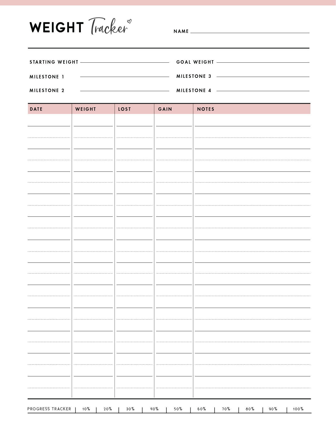 Free Weight Tracker Template World of Printables