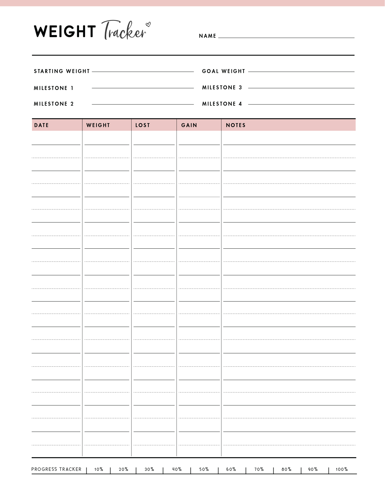 Weight Gain Motivation Tracker Printable Weight Tracker 