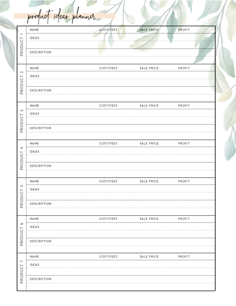 New product ideas planner template