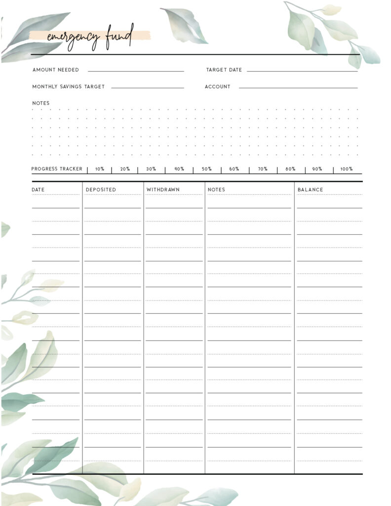 Download printable emergency fund tracker template