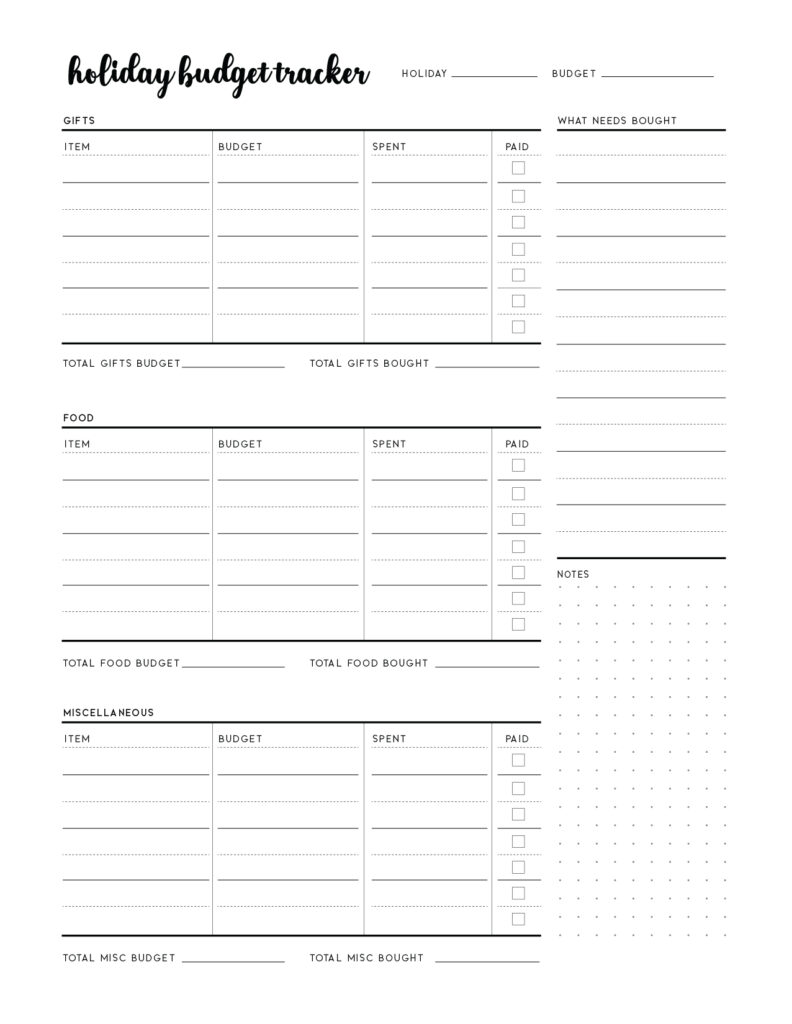 holiday budget planner printable