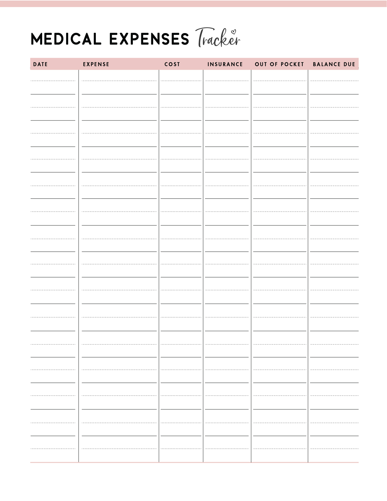 expense tracker checklist printable