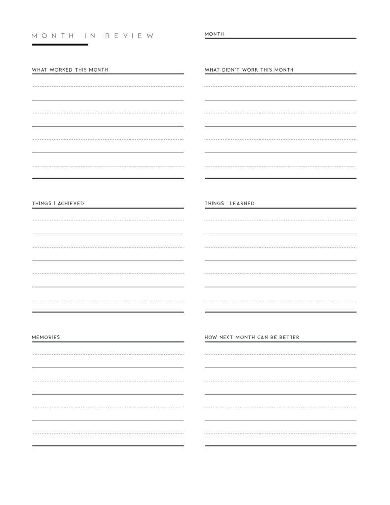 Printable month in review template