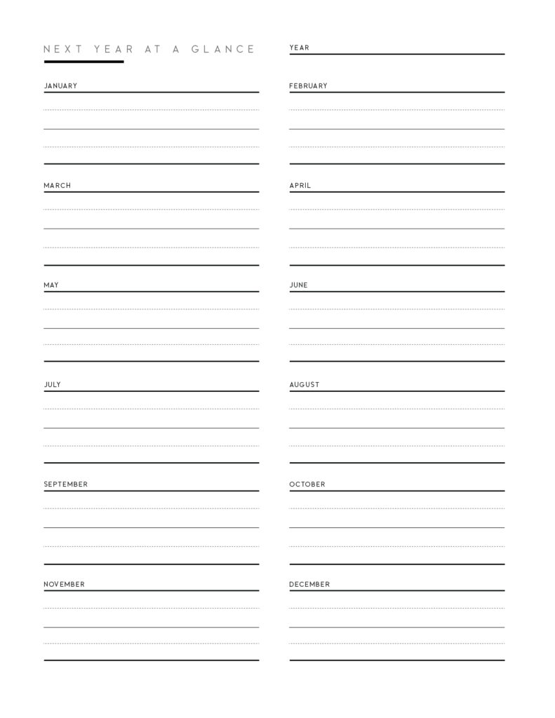 printable next year at a glance template