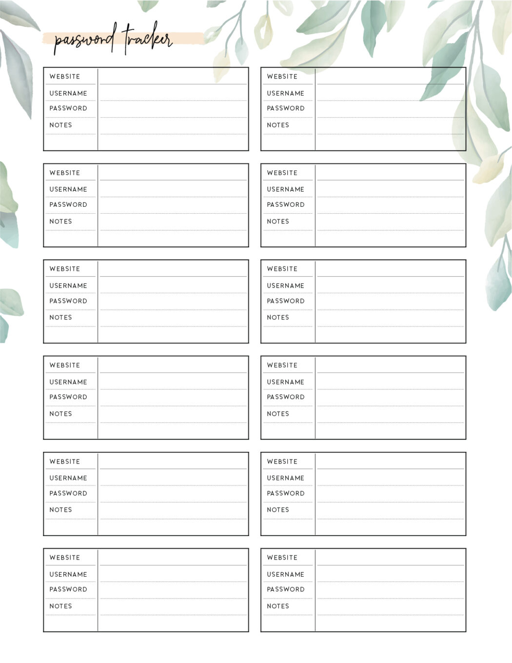 Free Printable Password Tracker - World of Printables
