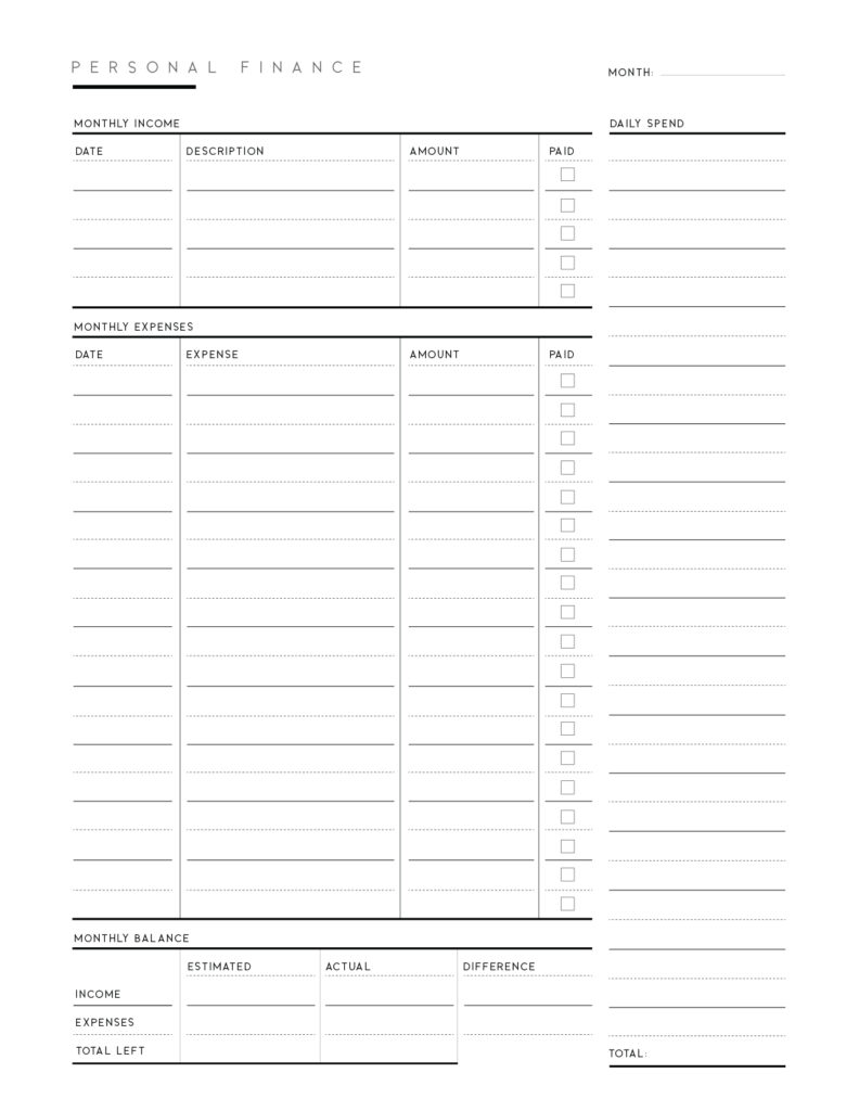 Download printable personal finance pdf template